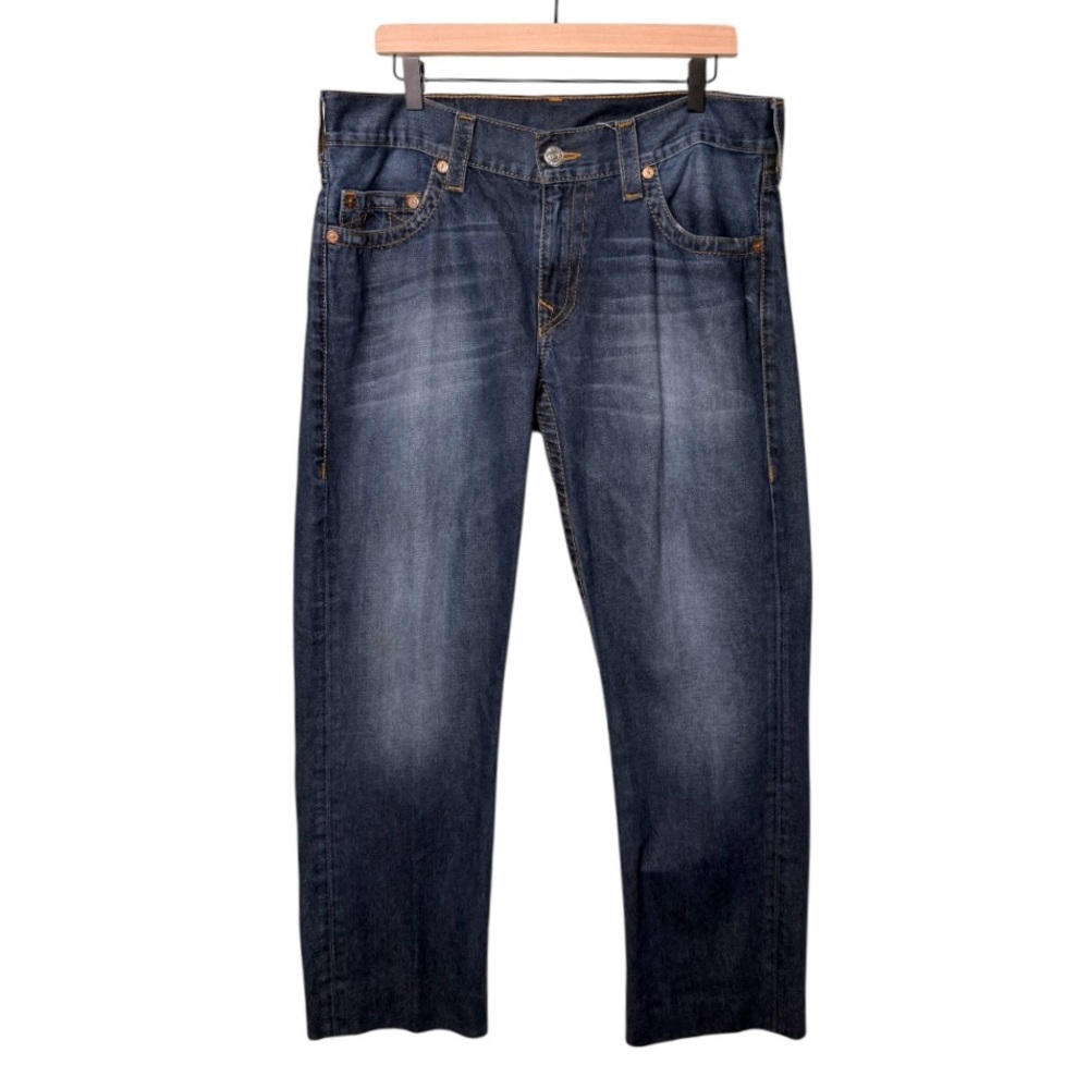 True Religion Men’s Slim Denim Jeans Boqd Lost Lagoon Blue Size‎ 34 Hemmed